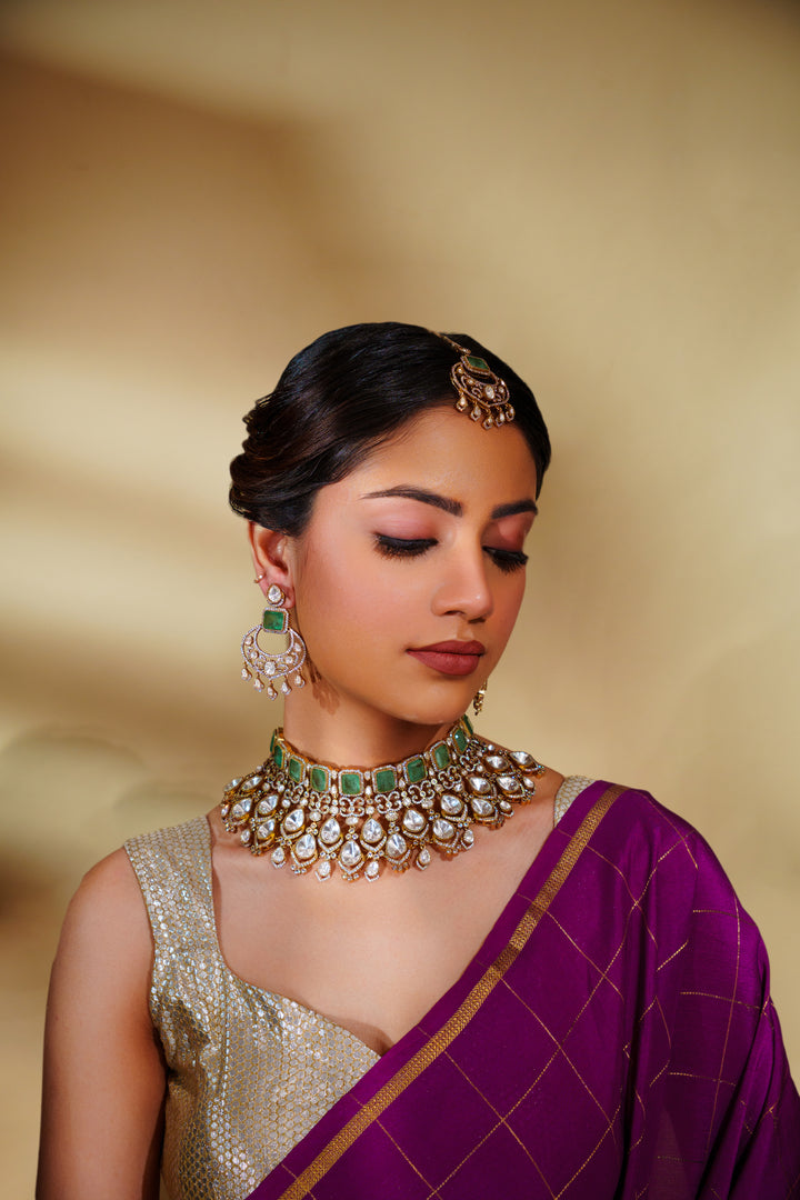 Zubaida Green Polki Bridal Set