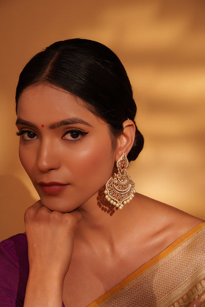 Anjuri Red Kundan Danglers
