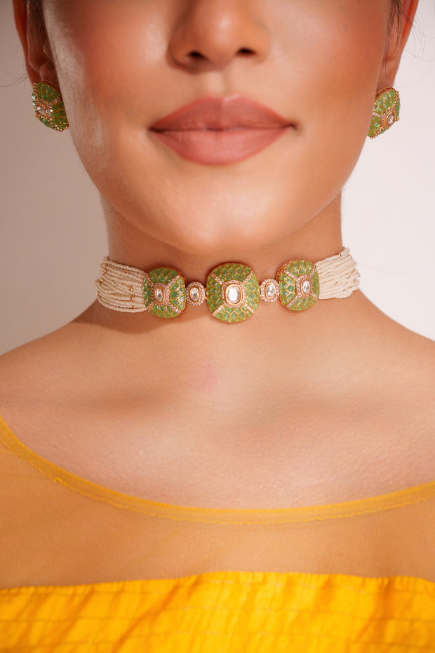 Laya Mint Green Kundan Choker Set