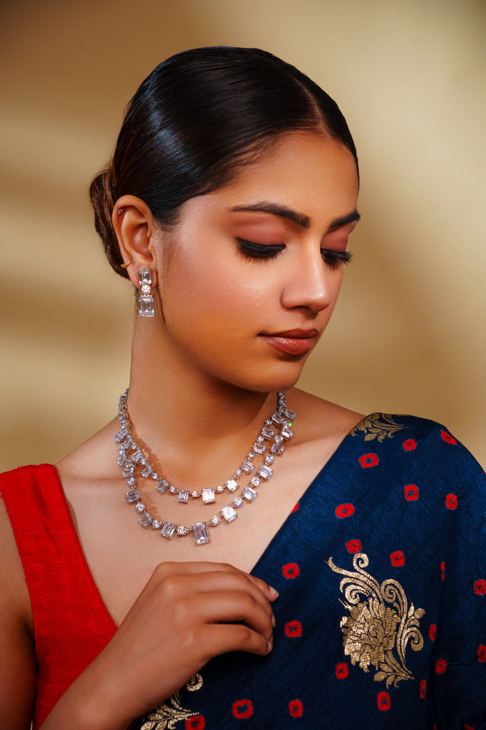 Aakshi White Finish Diamond Long Set - Zevar by Geeta