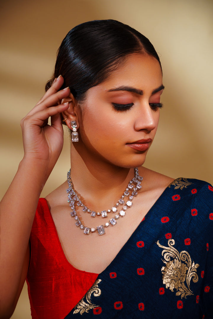 Aakshi Ravi Rai Aakshi White Finish Diamond Long Set – Zevar by Geeta