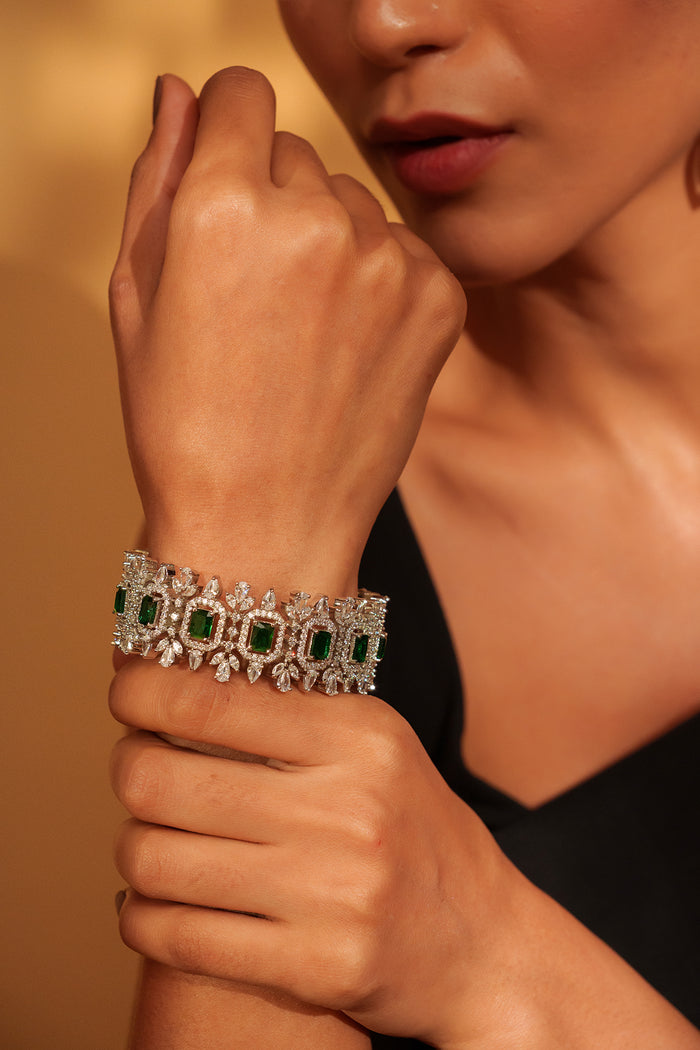 Tisya Emerald Diamond Bracelet - Zevar by Geeta