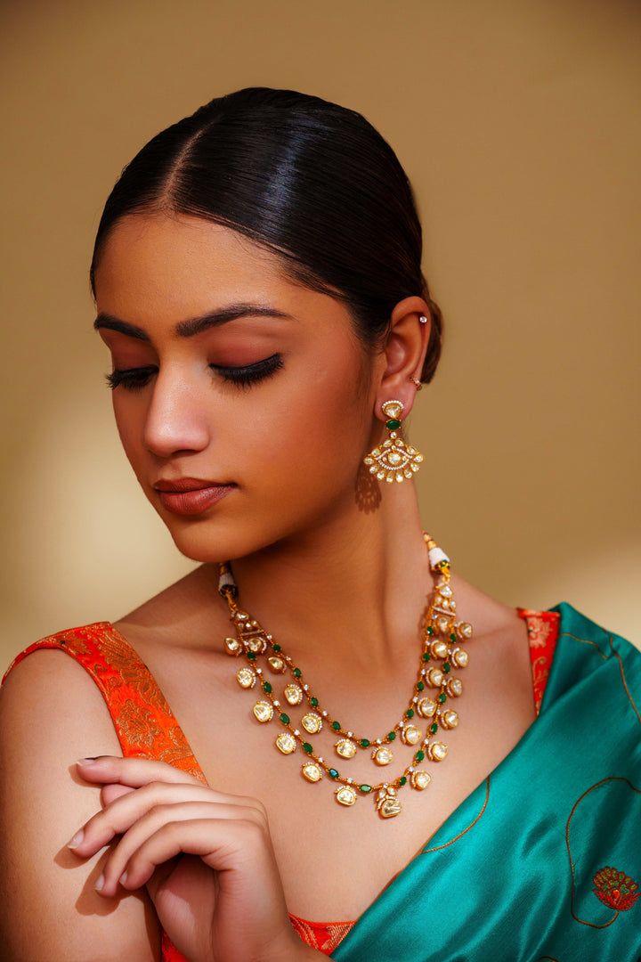 Rudrani Green Moissanite Long Set