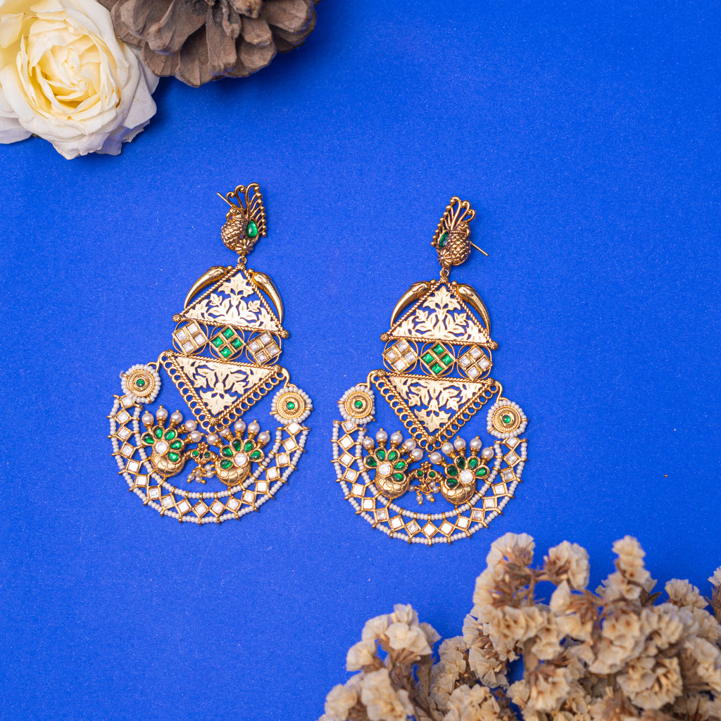 Vintage handmade tree leaf design handmade 22karat yellow gold stud earring  with pearl tribal jewelry from rajasthan india er78 | TRIBAL ORNAMENTS