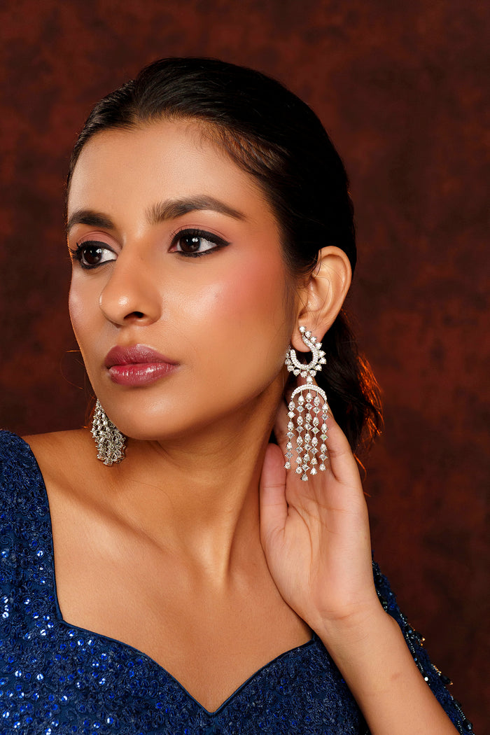 Aida White Finish Diamond Earrings - Zevar by Geeta