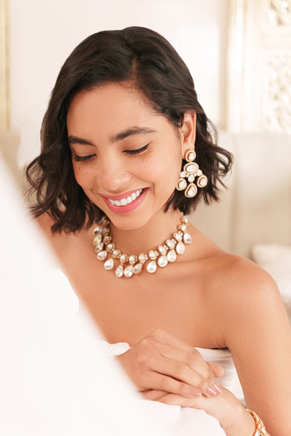 Shahi Gold Finish Moissanite Necklace Set - Zevar by Geeta - alternate view