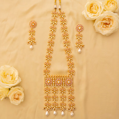 Zenab Pink floral Kundan Set zevarbygeeta