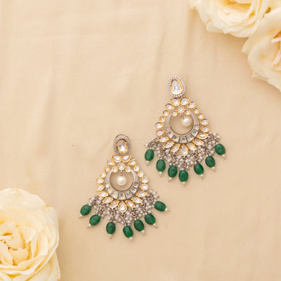 Gia Green Pearl Polki Earrings zevarbygeeta