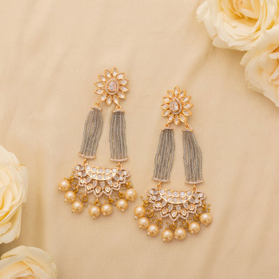 Gangavi Pearl String Kundan Earrings zevarbygeeta