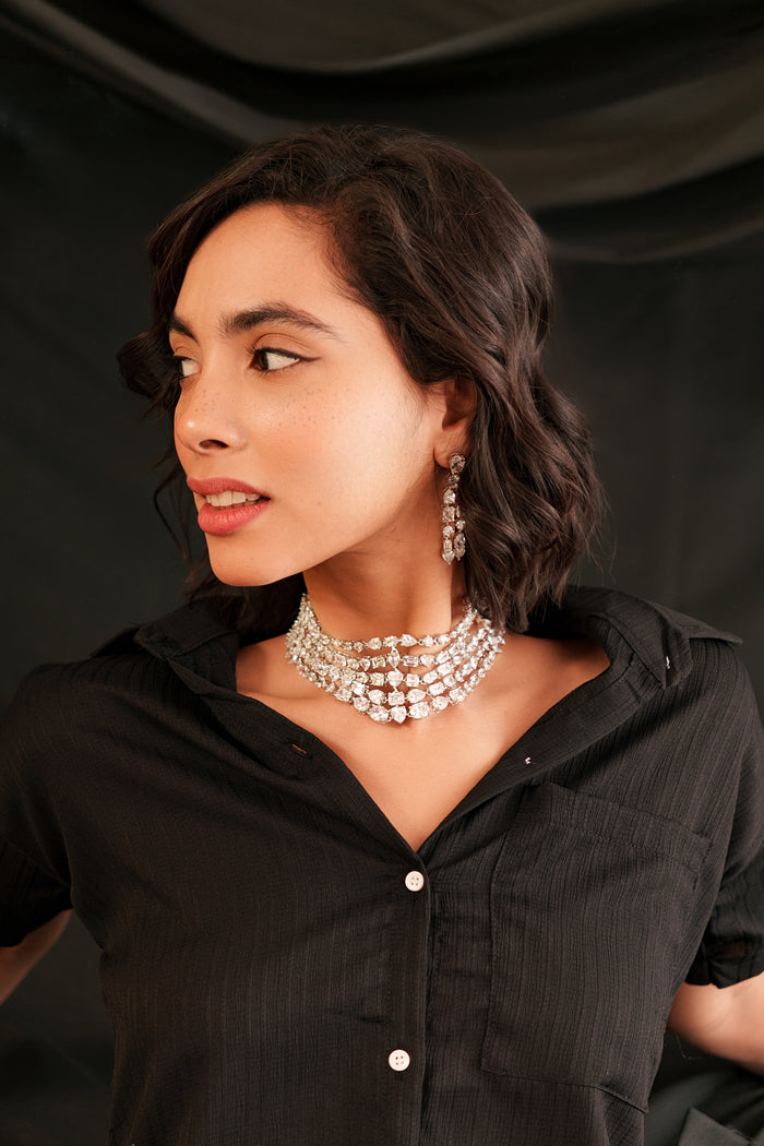 Lasha White Finish Diamond Choker - Zevar by Geeta