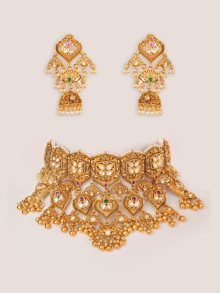 Akushi Temple Kundan Necklace Set