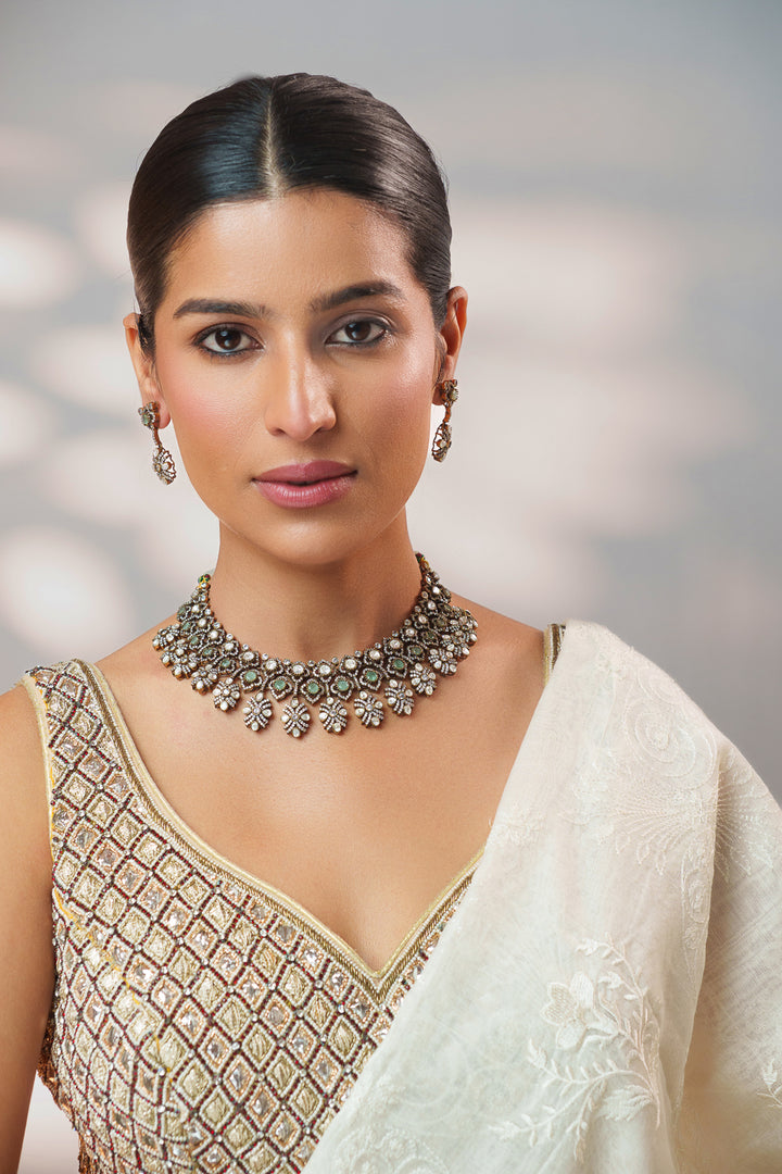 Hridyansh Green Polki Necklace Set