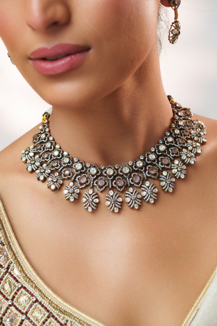 Hridyansh Pink Polki Necklace Set