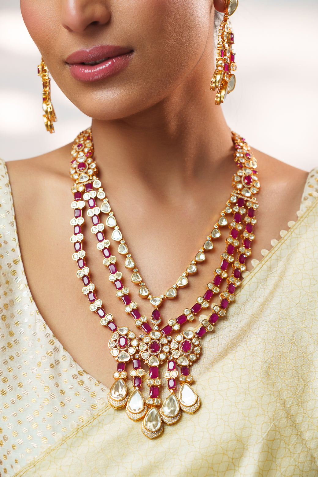 Zaheen Red Moissanite Long Set
