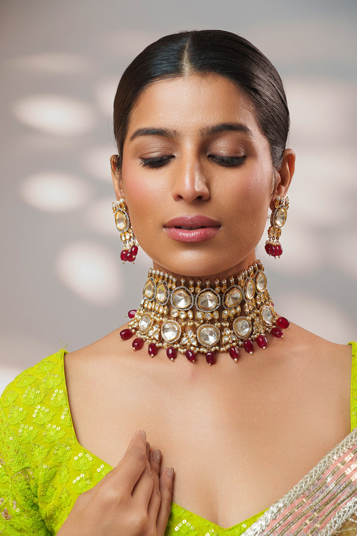 Sheya Red Polki Kundan Choker