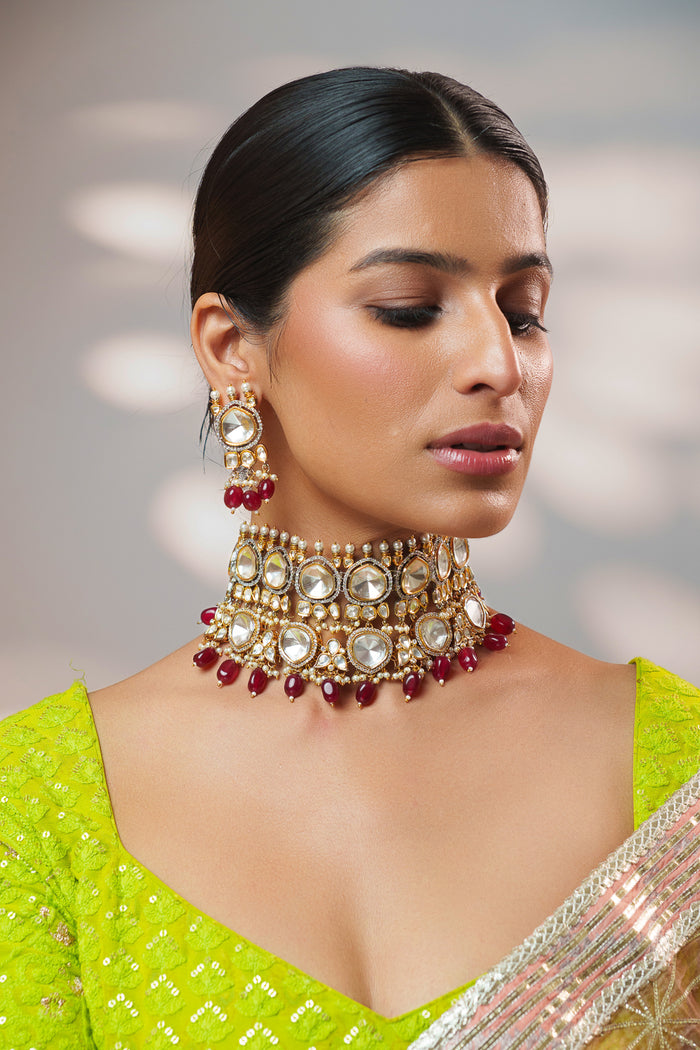 Sheya Red Polki Kundan Choker - Zevar by Geeta