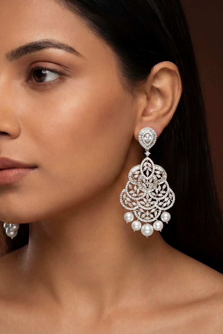 Era White Finish Diamond Earrings - Zevar by Geeta