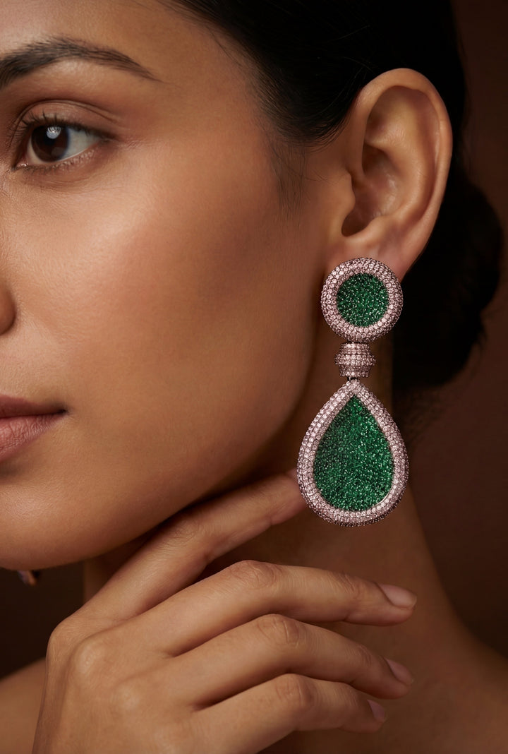 Elma Emerald Diamond Dangler Earrings
