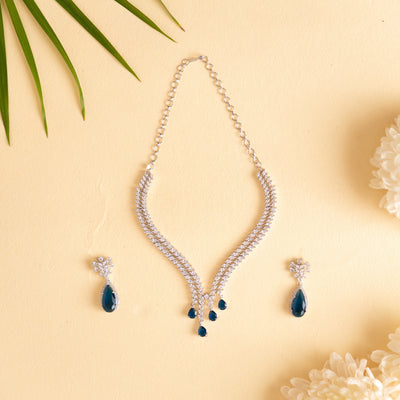 Jeshna Sapphire Diamond Necklace Set zevarbygeeta