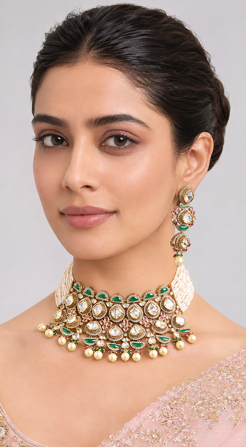 Raivika Two Tone Finish Green Polki Choker