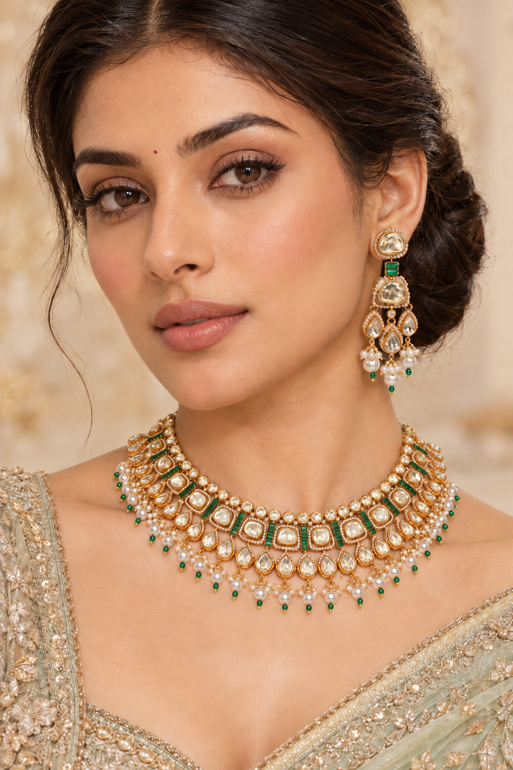 Aarshna Gold Finish Moissanite Necklace Set