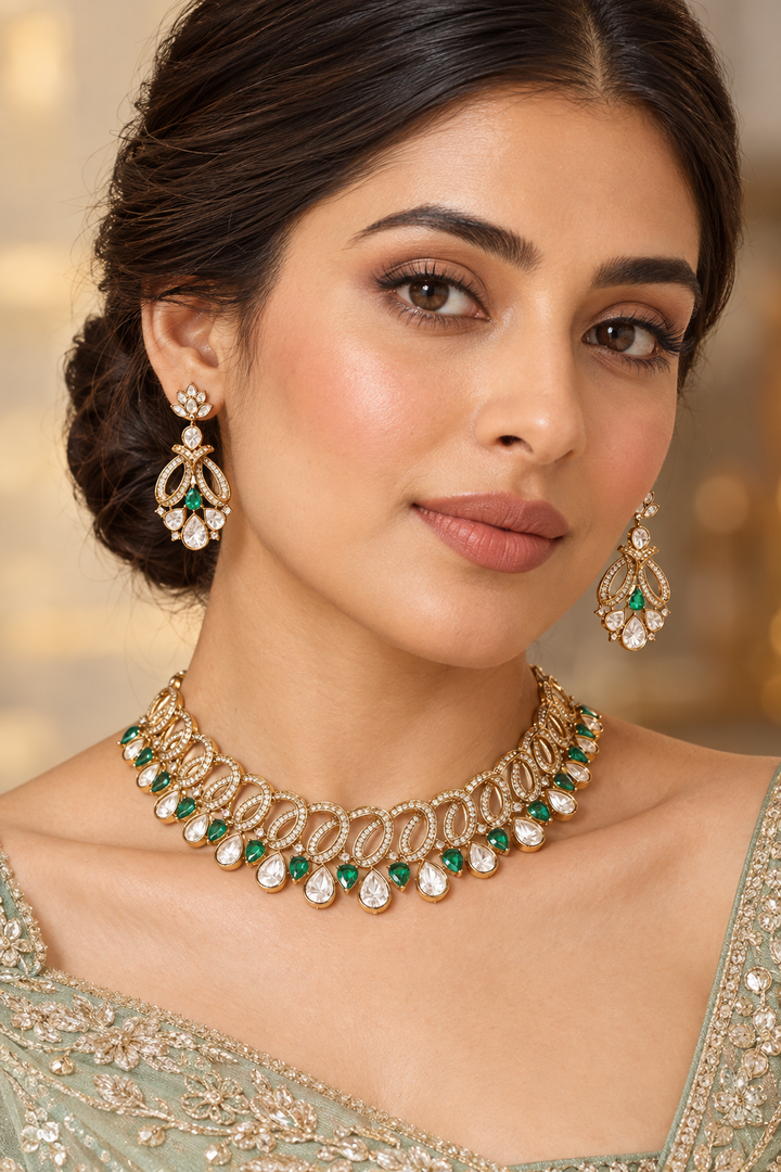 Yashna Green Two Tone Finish Polki Choker