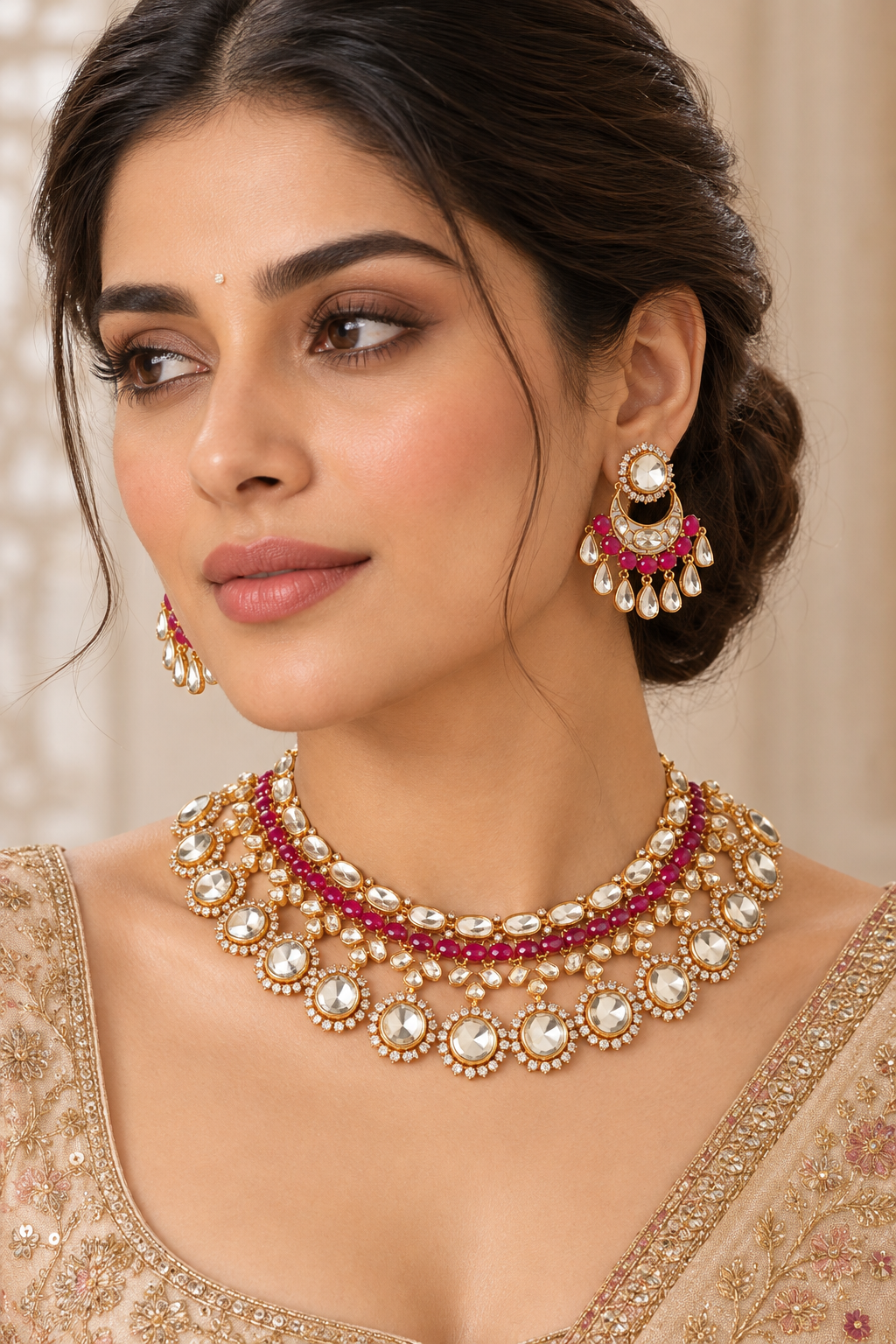 Nivriti Red Moissanite Necklace Set