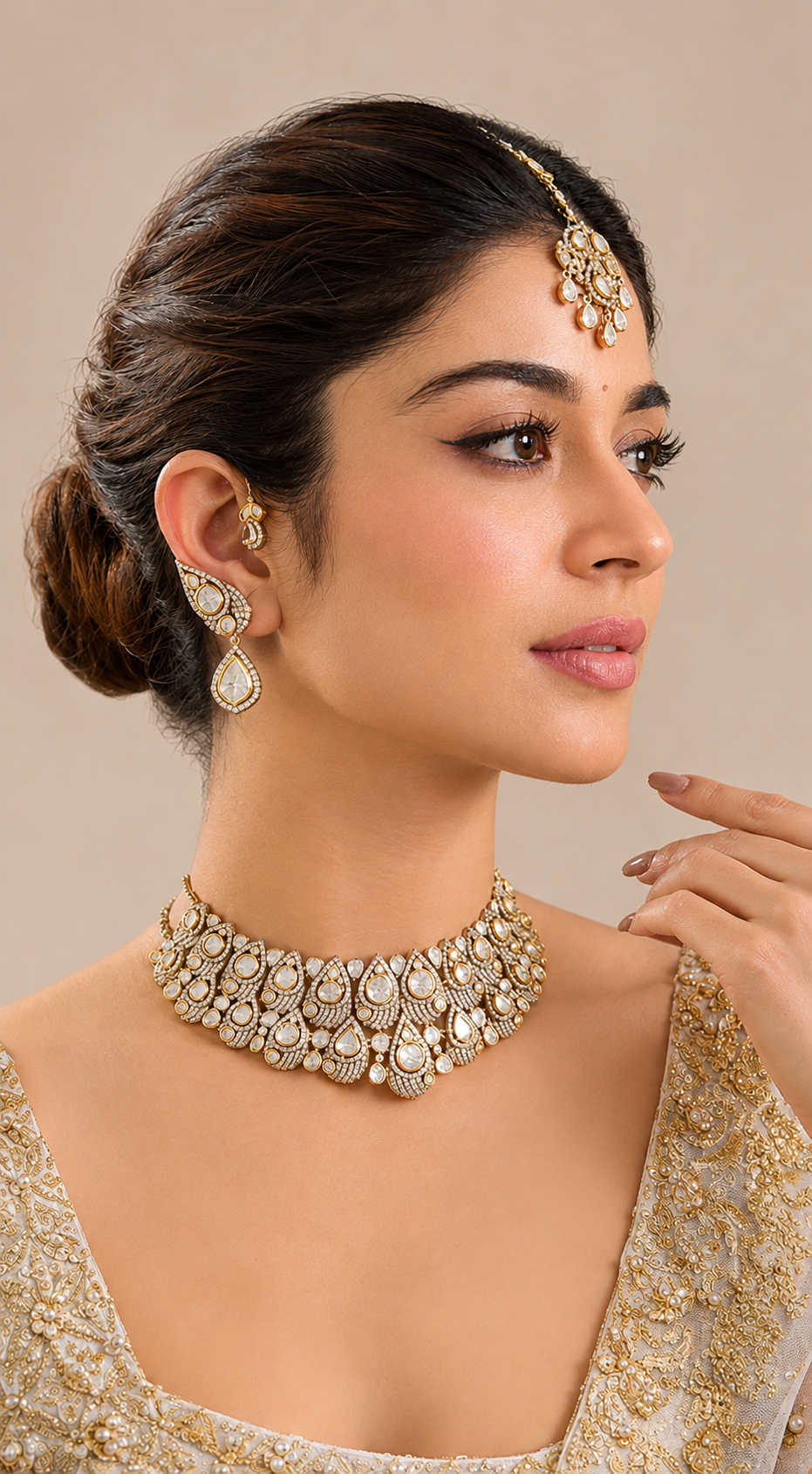 Tamara Two Tone Finish Polki Necklace Set