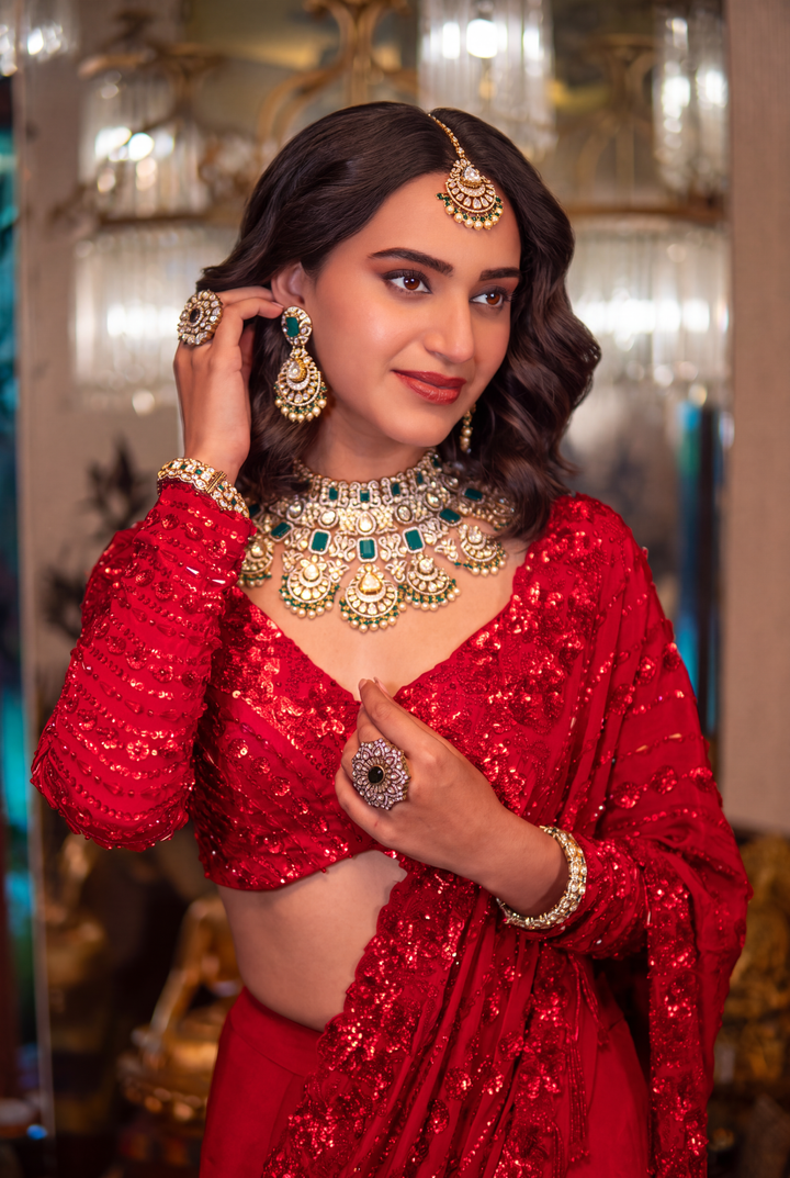 Ishani Two Tone Finish Green Polki Bridal Set