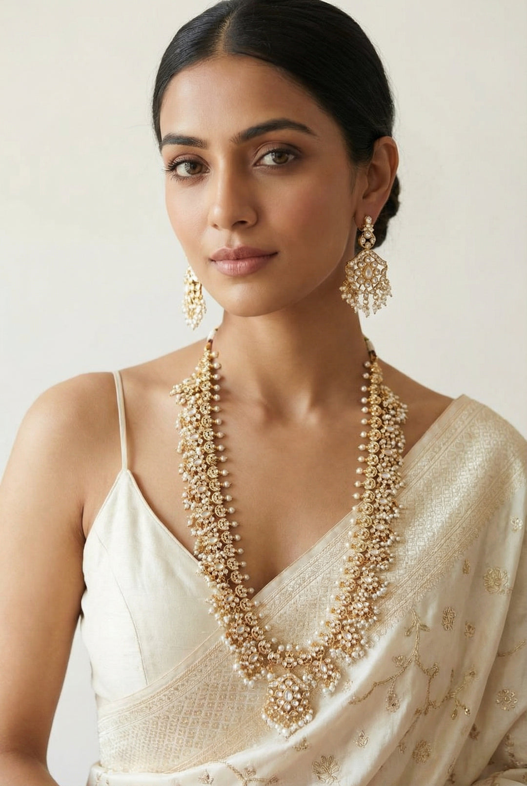 Nairiti Gold Finish Jadau Long Set