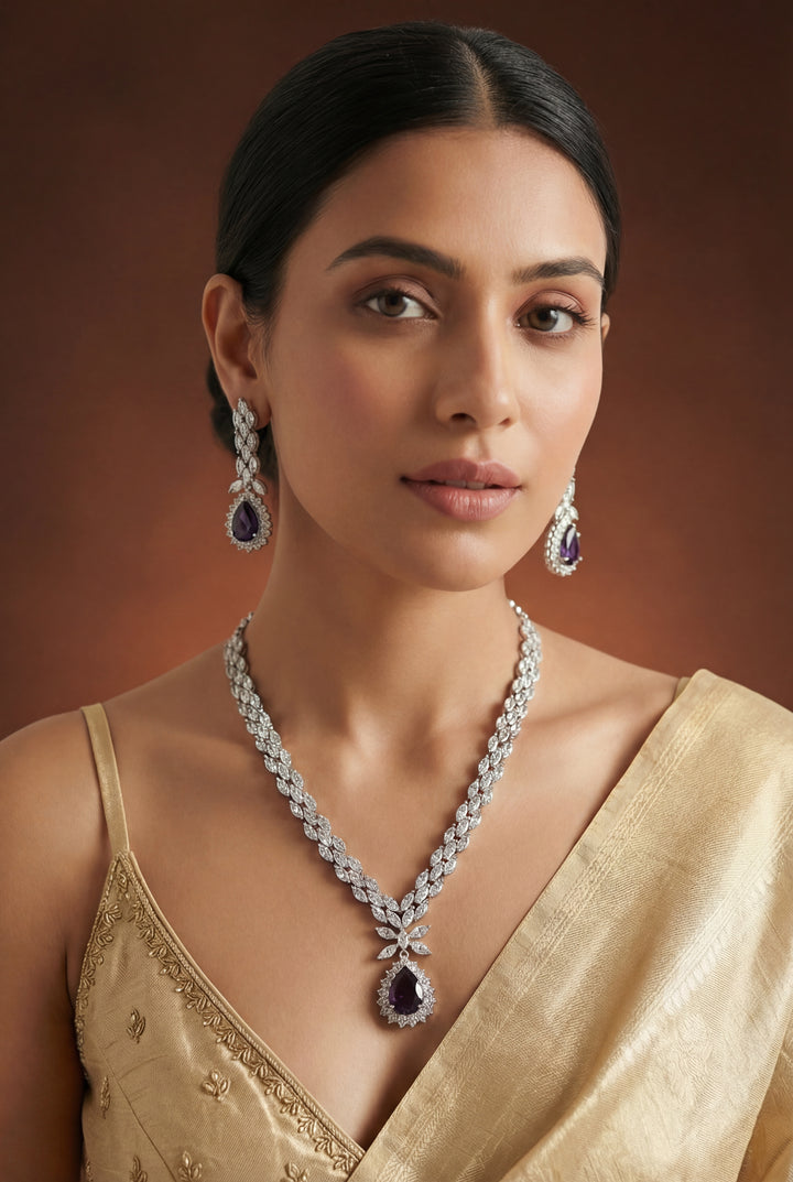 Drishti Amethyst Diamond Necklace Set