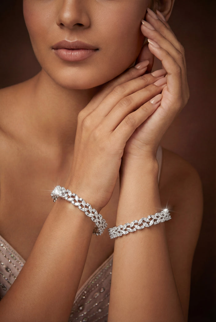 Sharanya White Finish Diamond Kadas - Zevar by Geeta