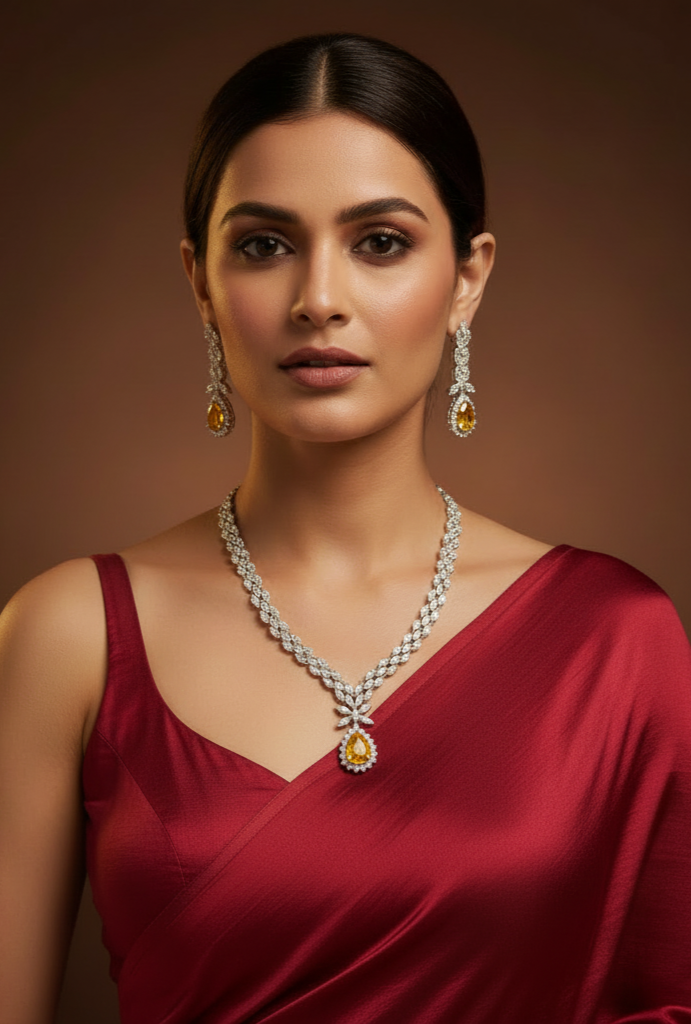 Drishti Topaz Diamond Necklace Set