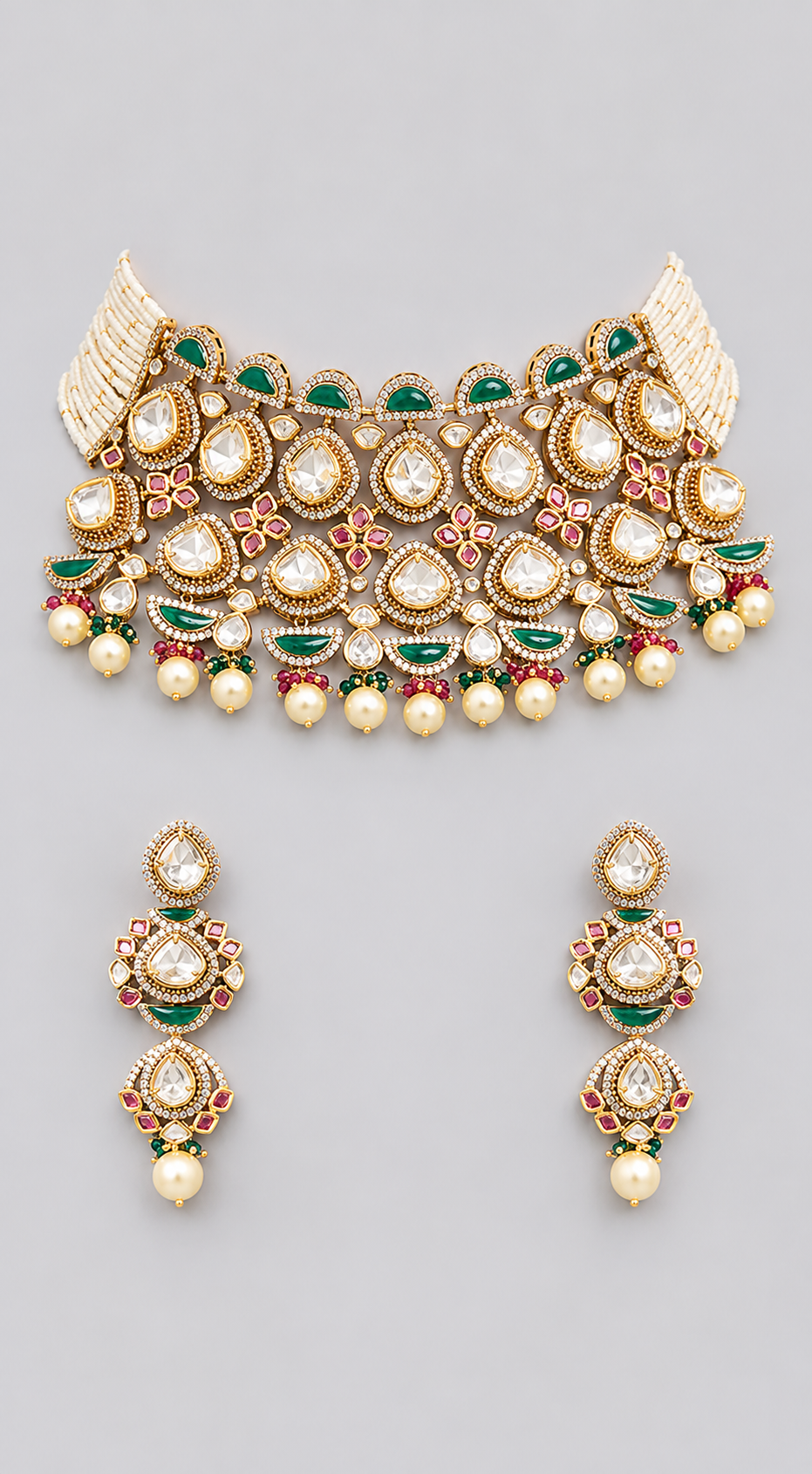 Raivika Two Tone Finish Green Polki Choker - alternate view