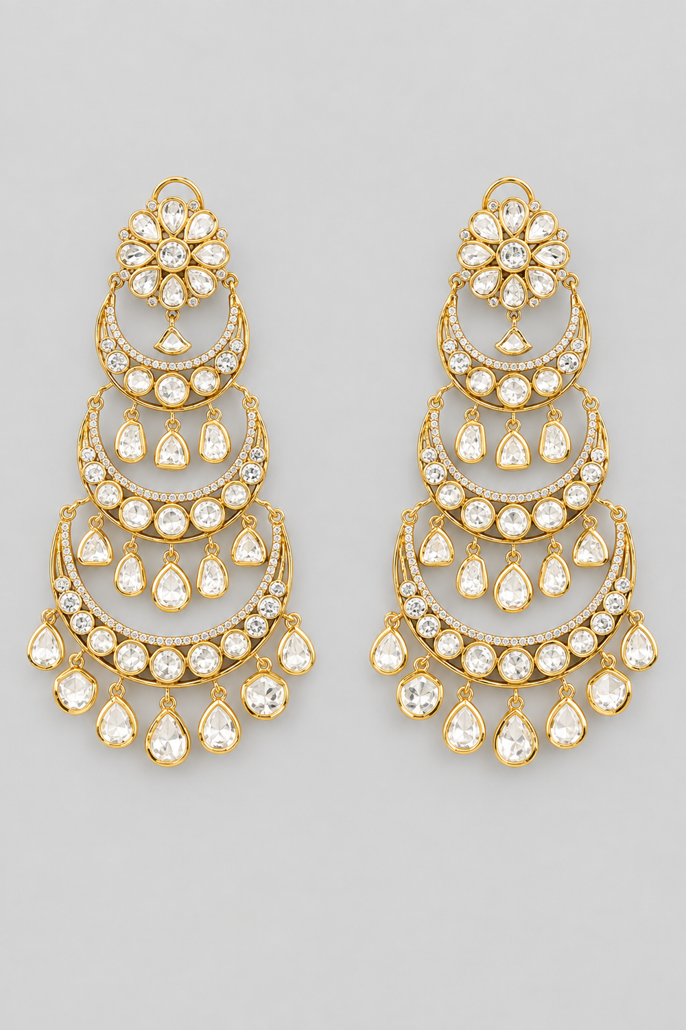 Amodini Gold Finish Kundan Chandbalis - alternate view