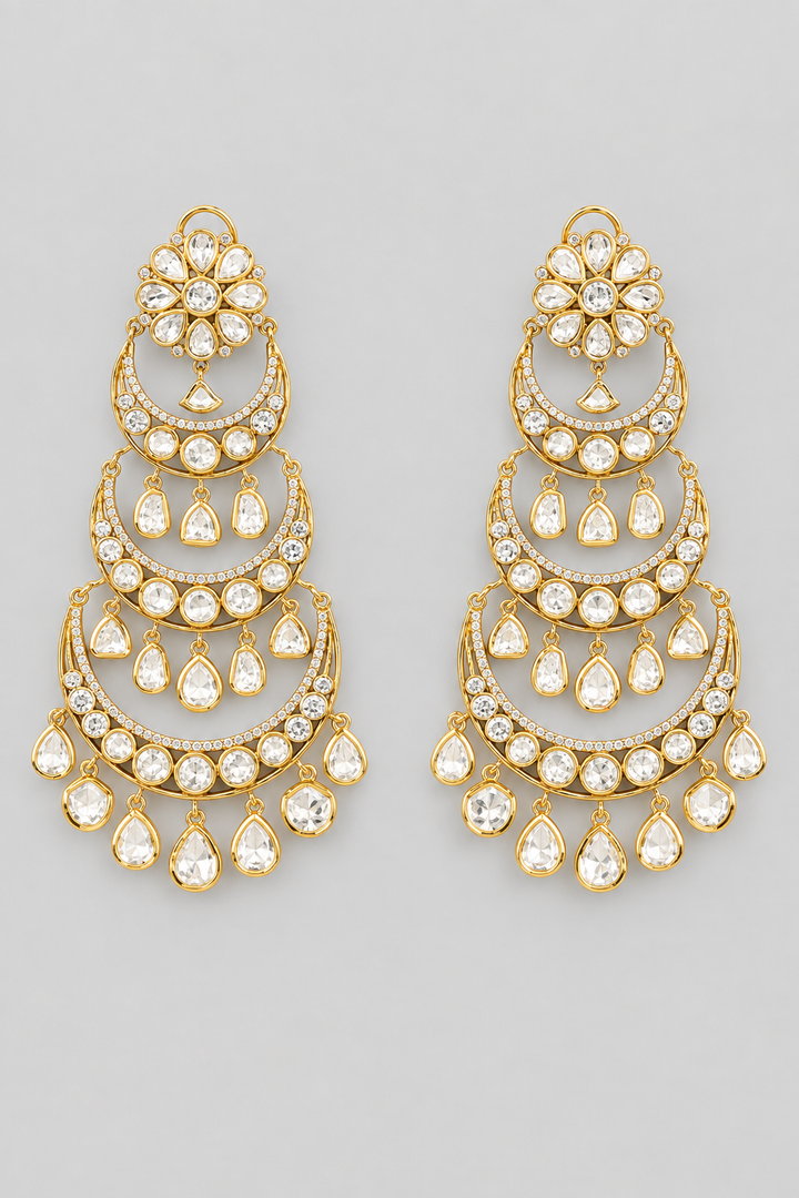 Amodini Gold Finish Kundan Chandbalis