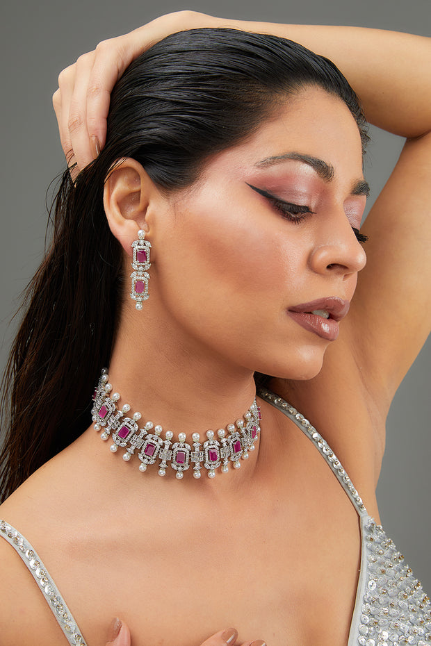 Naisha Ruby Diamond Choker Necklace set zevarbygeeta
