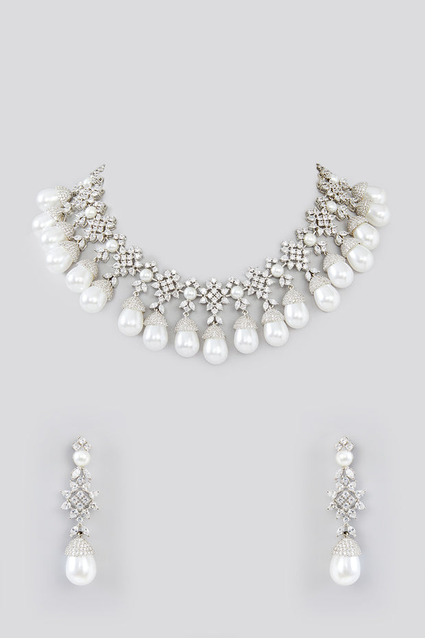 Shaheen Pearl Diamond Necklace set zevarbygeeta