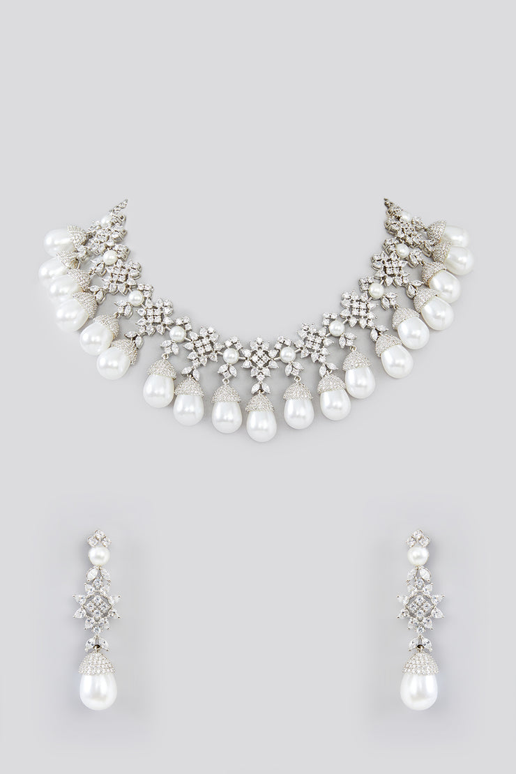 Shaheen Pearl Diamond Necklace set zevarbygeeta
