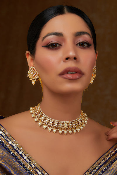 Kesar Pearl Drop Kundan Choker Set zevarbygeeta