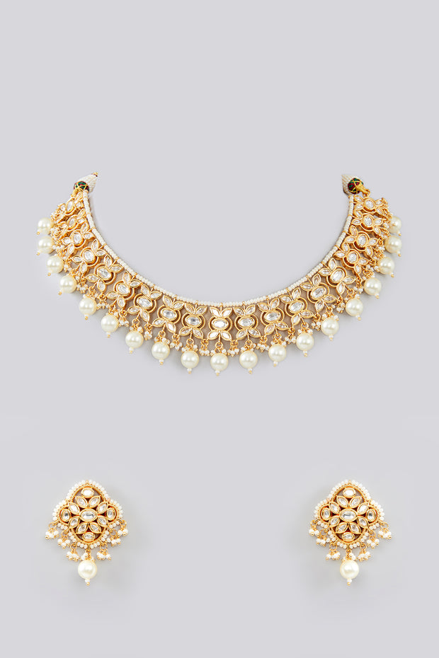 Kesar Pearl Drop Kundan Choker Set zevarbygeeta