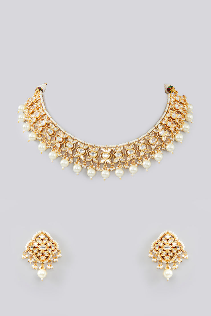 Kesar Pearl Drop Kundan Choker Set zevarbygeeta