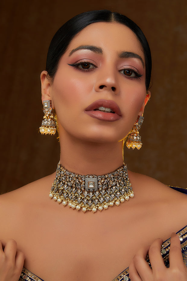 Mohika Pearl Kundan Choker Set zevarbygeeta