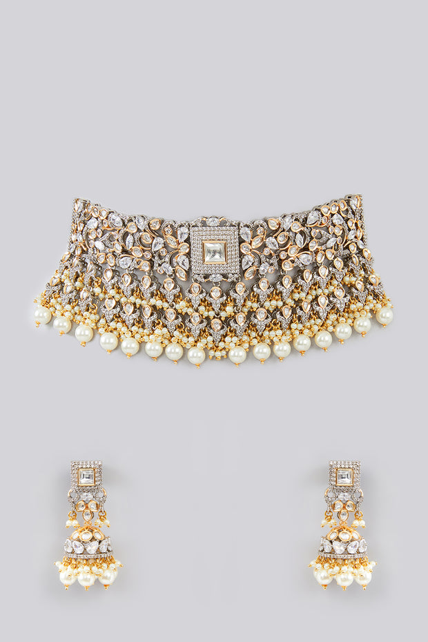 Mohika Pearl Kundan Choker Set zevarbygeeta