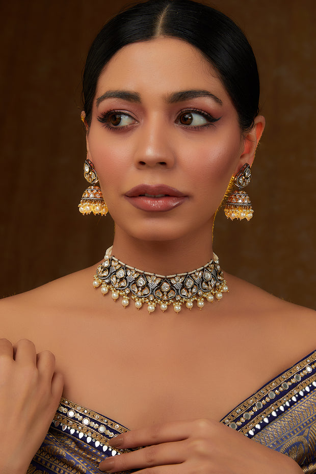 Mahira Pearl Kundan Choker Set zevarbygeeta