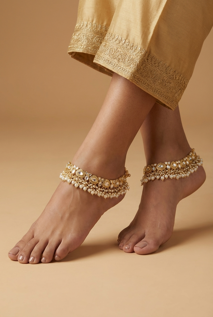 Polka Kundan Polki Anklets