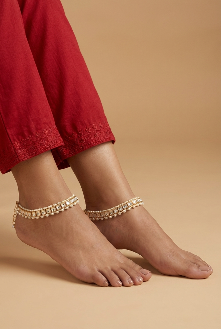 Jamavaar Kundan Polki Anklets