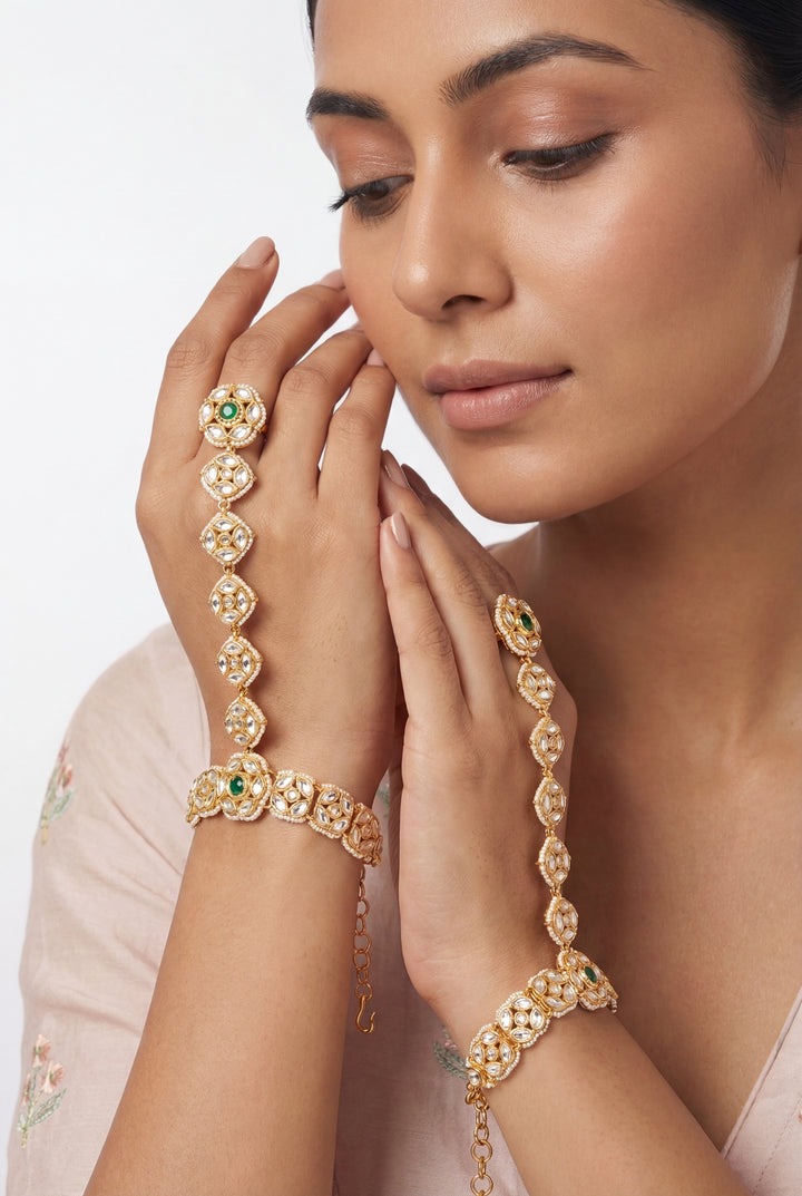 Vedha Green Kundan Hathphool