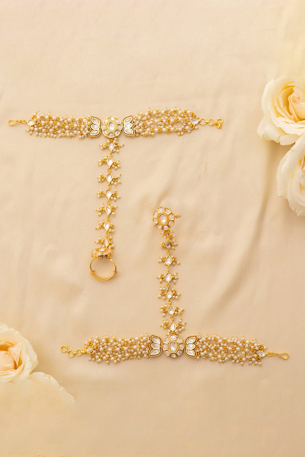 Shazia Lotus Gold Finish Kundan Hathphool - Zevar by Geeta