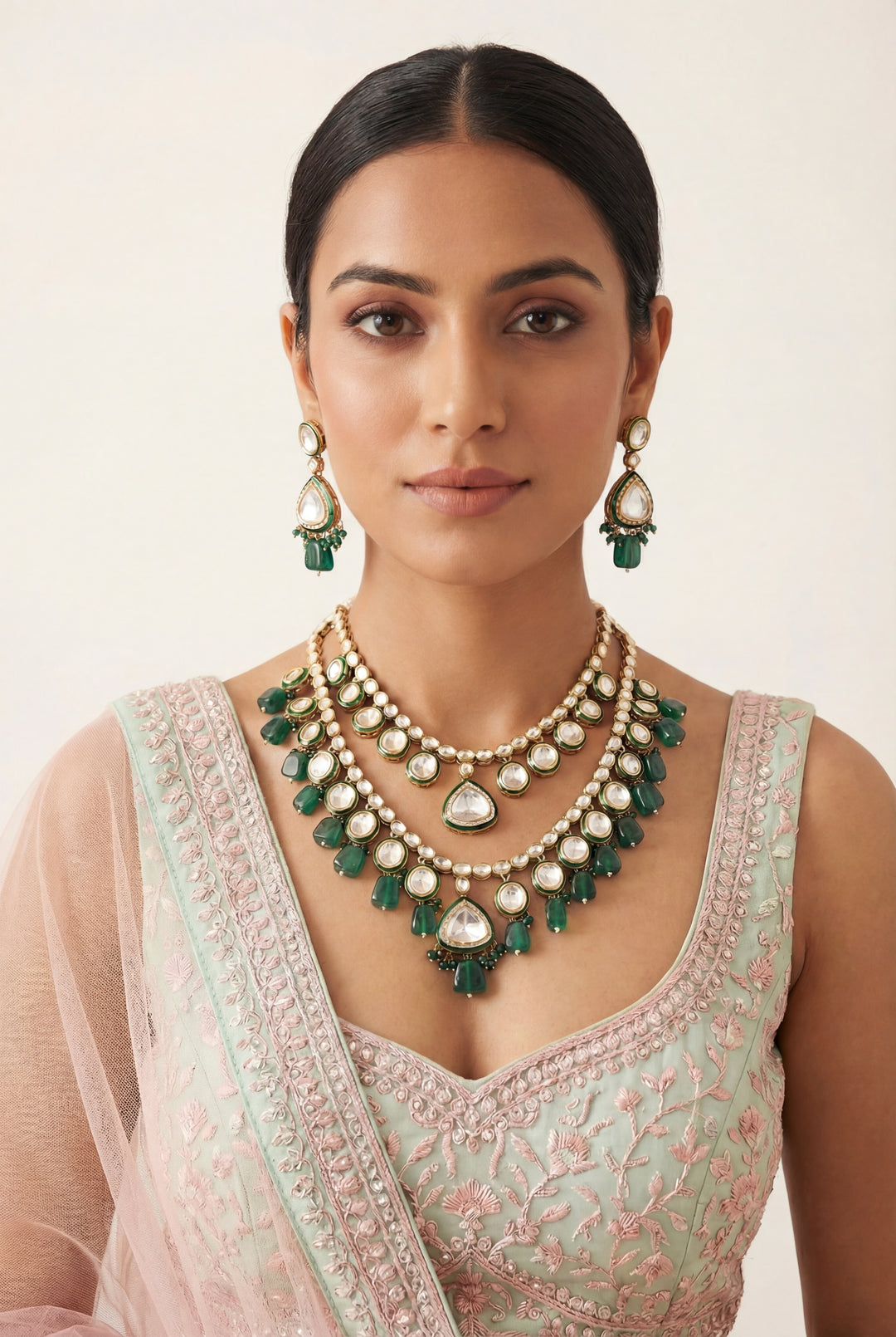 Hina Green Polki Long Set